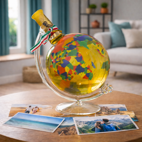 Vino en botella decorativa de globo terráqueo de colores – grande (0,75 l)