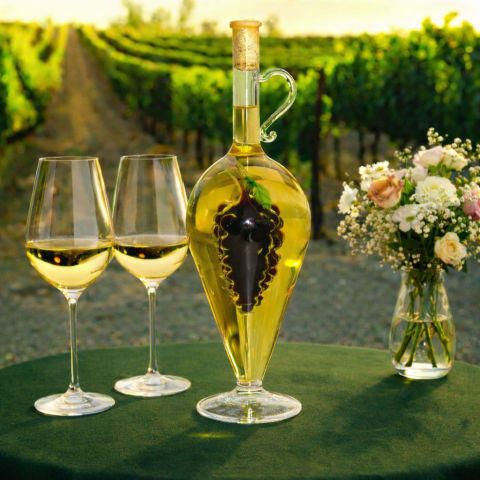 Jarra decorativa con racimo de uvas interior relleno de vino tinto (0,5 l)