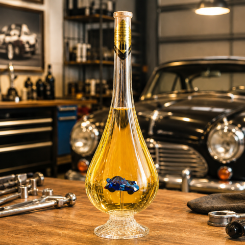 Botella decorativa en forma de gota con un Porsche en su interior (0,5 l)